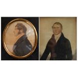 Early 19th century English school - Half-length portrait of a gentleman wearing a black tunic,