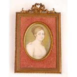 Attributed to P. Gaslini - Bust portrait of a young woman, miniature watercolour on ivory, 68 x
