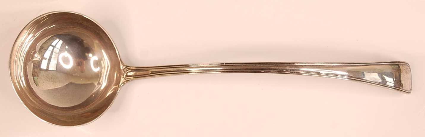 A modern silver soup ladle, in the Old English pattern, with reeded edge, 9.9oz, maker Garrard &