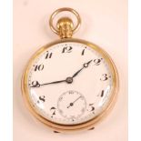 A George V 9ct gold cased gent's open faced pocket watch, having unsigned white enamel dial with