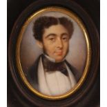 19th century English school - Bust portrait of a gentleman wearing a bow-tie, miniature