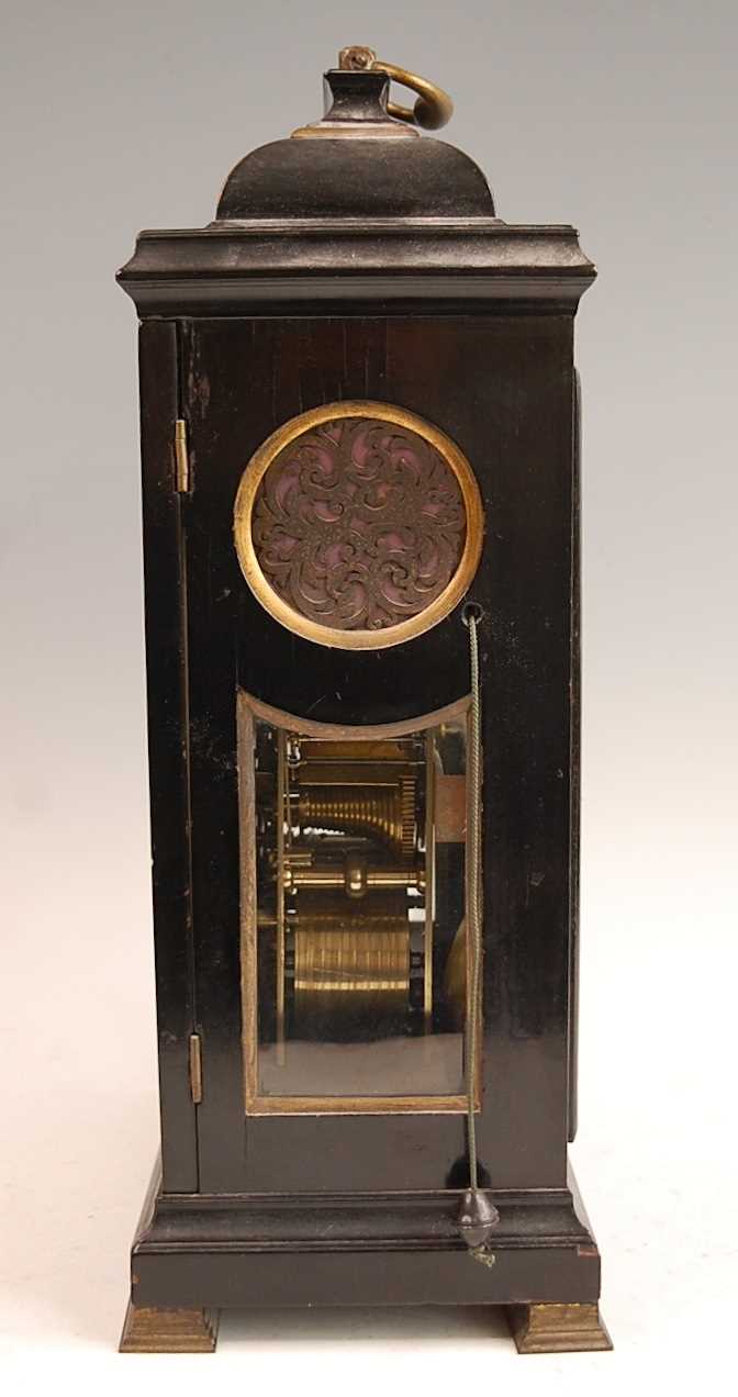 Thomas Hughes of London - a Geo III ebony veneered on oak bracket clock, having an unsigned white - Image 3 of 7