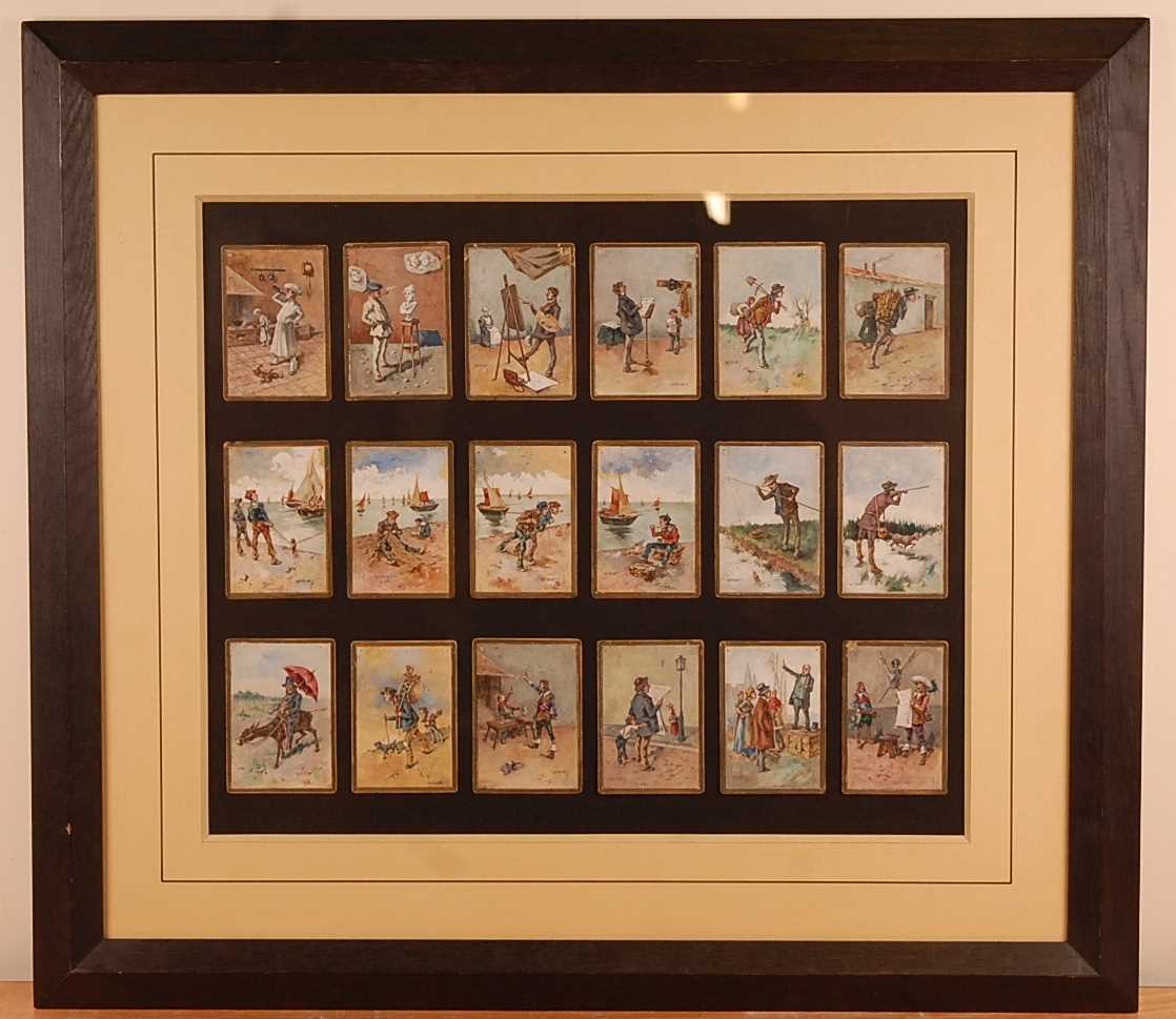 F. Villetti (Italian 19th century) - a set of eighteen humorous watercolours on card, each with gilt - Image 2 of 11