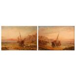 M Hunt (possibly Harry Millson Hunt late C19th) -Pair; Bringing home the catch at sunset, oil on