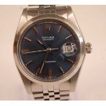 A gent's Rolex Oysterdate Precision wristwatch, ref. 6694, stainless steel case with blue dial,