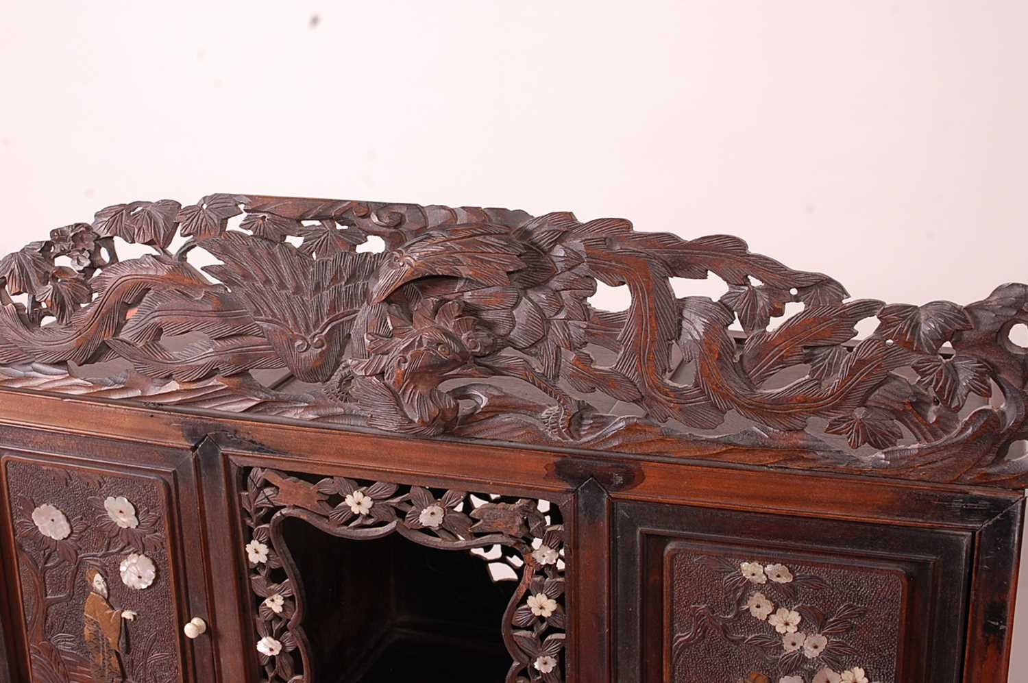 A Japanese Meiji period hardwood Shodana cabinet on stand, arranged as various cupboards and open - Image 2 of 7