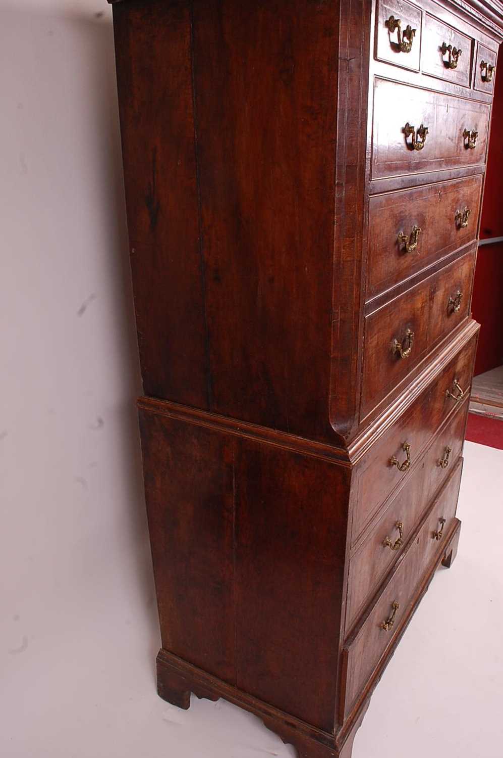 An early George III walnut chest-on-chest, the upper section having a dentil moulded cornice above - Image 3 of 7