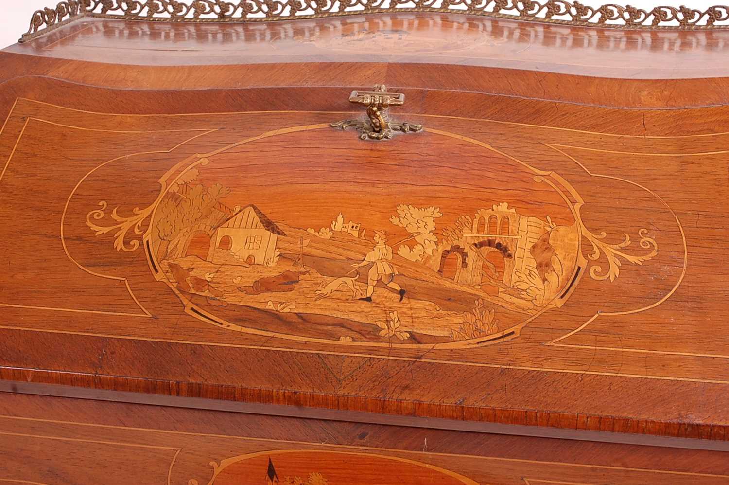 A circa 1900 continental rosewood Bureau de Dame, of slender bombe form, the fall being marquetry - Image 2 of 7