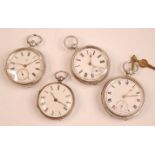 A late Victorian gent's silver open faced pocket watch, having a white enamel Roman dial, keywind