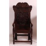 A child's joined oak Wainscott chair, in the 17th century style, probably Victorian but recently