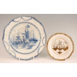 An 18th century cobalt blue decorated pearlware plate, decorated with a Chinese figure landscape