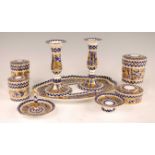 A late Victorian Coalport porcelain part dressing table set, comprising tray, pair of