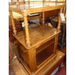 A Victorian figured walnut and marquetry inlaid music cabinet, having brass three-quarter gallery