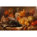 William Duffield (1816-1863) - Still life with dead game, fruit and a stoneware bellarmine, oil on