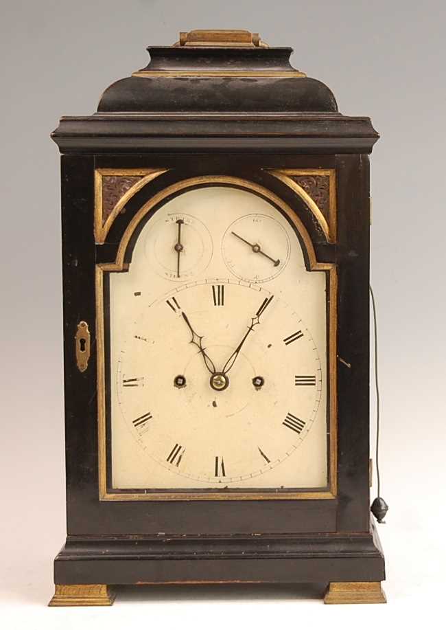 Thomas Hughes of London - a Geo III ebony veneered on oak bracket clock, having an unsigned white