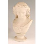 A Copeland Parian bust of Miranda after W.C. Marshall, impressed verso 'MIRANDA CERAMIC CRYSTAL