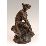 A late 19th century French bronze figure of Mercury, signed to edge of base Delafontaine, dark-brown