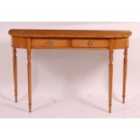 A maple and birds-eye maple topped D-shaped hall table, having twin frieze drawers, w.120cm, d.33cm,
