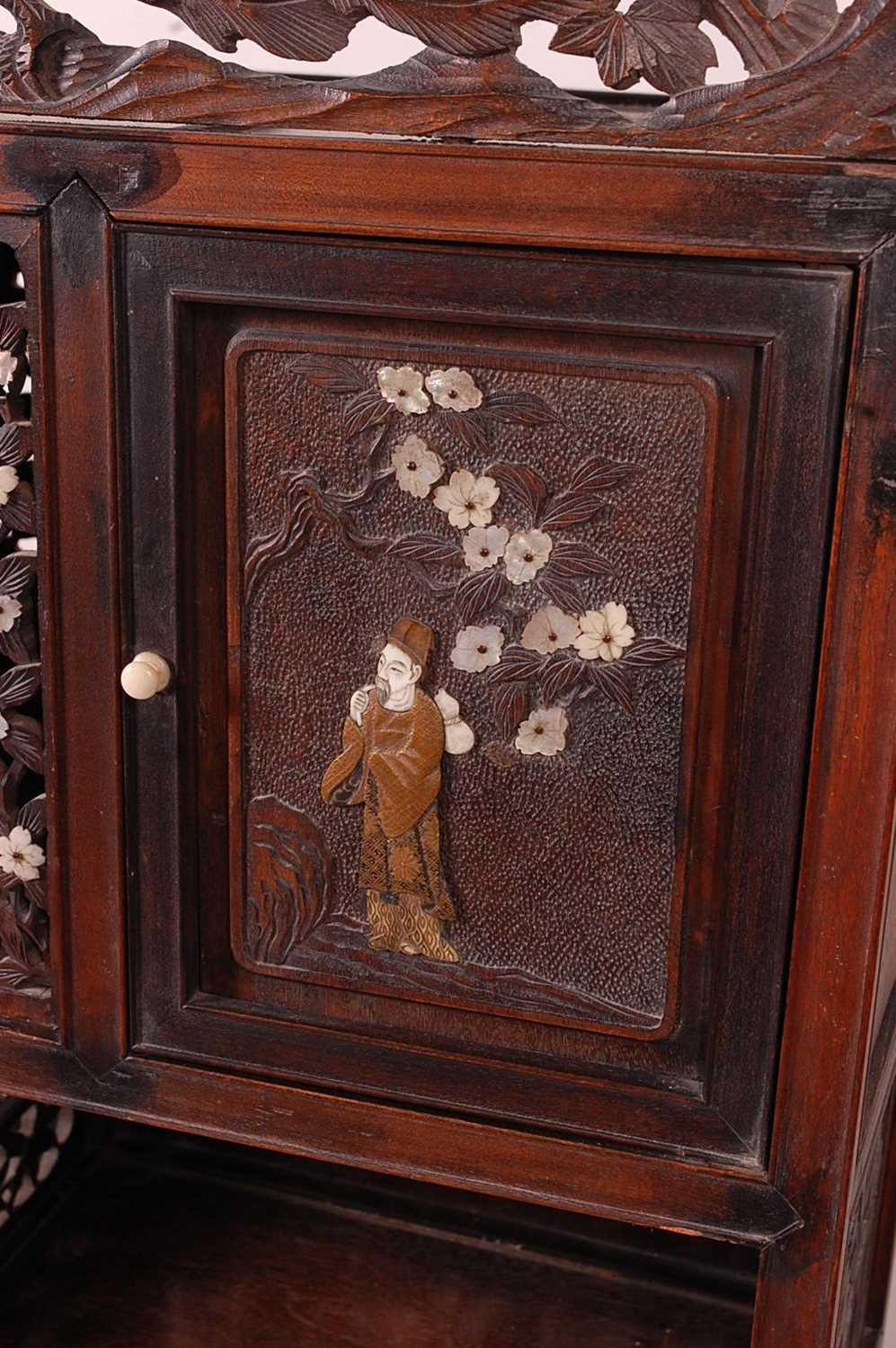 A Japanese Meiji period hardwood Shodana cabinet on stand, arranged as various cupboards and open - Image 3 of 7