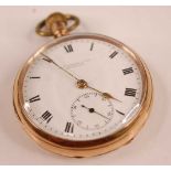 An Edwardian gent's 9ct gold cased open faced pocket watch by Thomas Russell & Son of Liverpool,