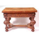 An antique continental oak drawleaf refectory table in the 17th century Germanic style, the whole