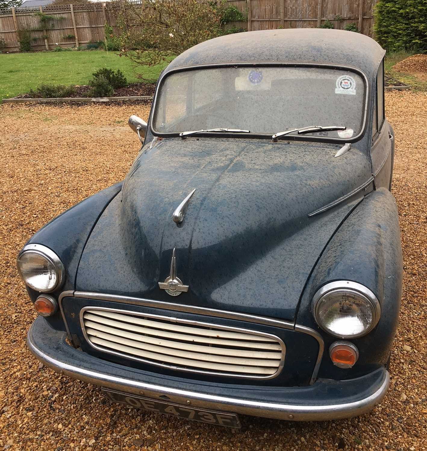 A 1967 Morris Minor Saloon Registration No. LOE 473F Chassis No. A2S51195835 In blue. Odometer 40070