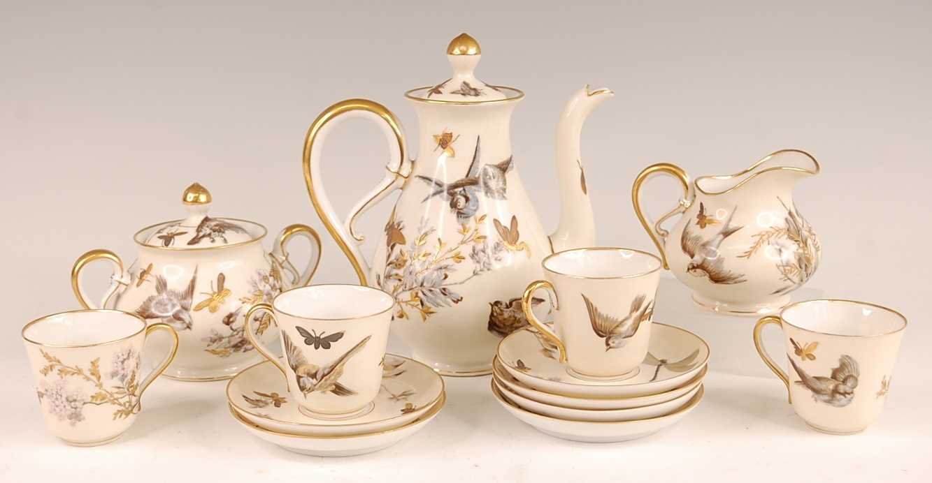 A circa 1900 continental porcelain part coffee service on cabaret tray, comprising coffee pot, - Image 3 of 6
