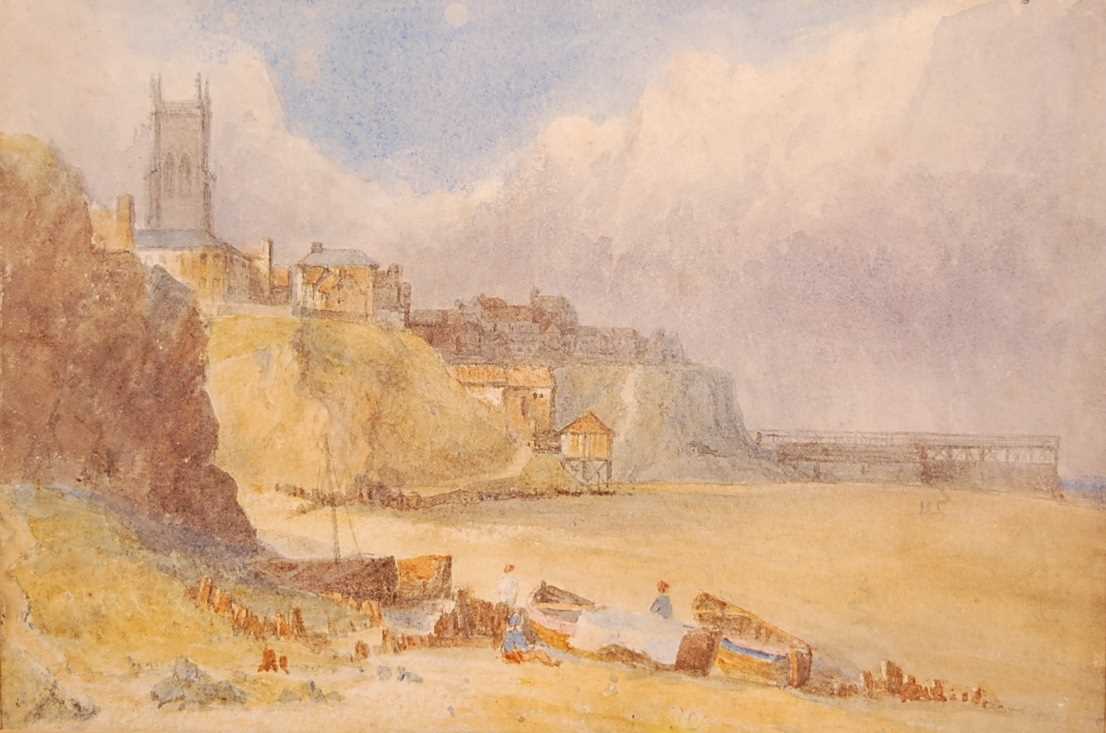 Thomas Churchyard (1798-1865) - View of Cromer, watercolour, 14 x 21.5cm, bearing label verso for