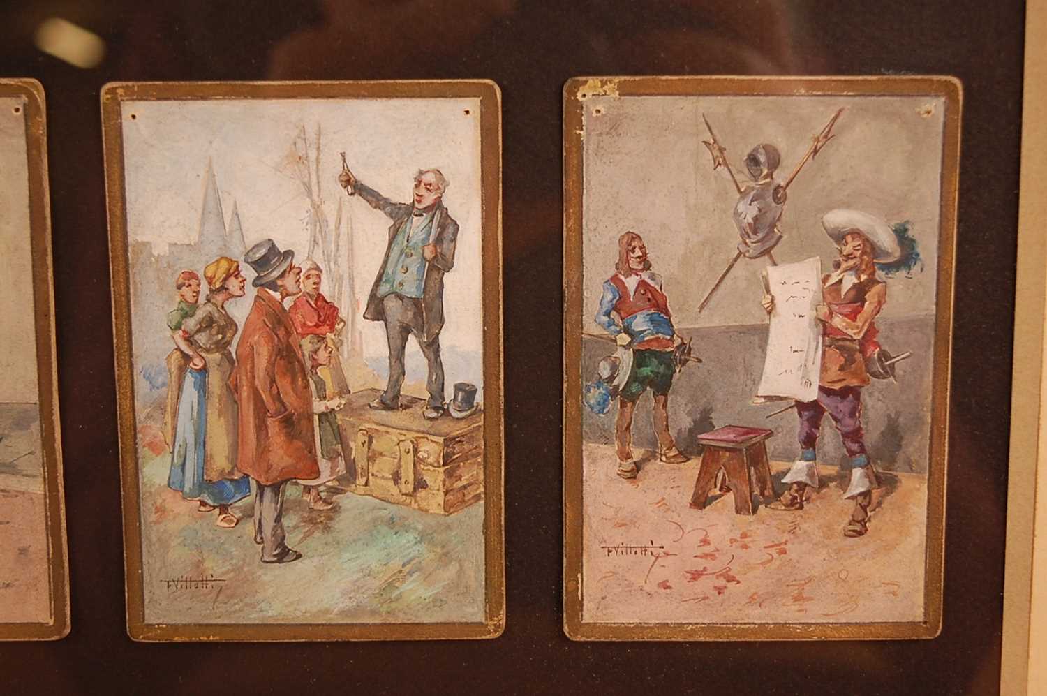 F. Villetti (Italian 19th century) - a set of eighteen humorous watercolours on card, each with gilt - Image 11 of 11