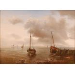 Attributed to John Moore of Ipswich(?) (1820-1902) - Boats on the calm, oil on panel, signed with