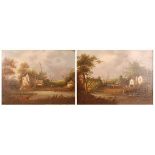 Follower of E.C. Williams - Pair; Riverside landscape scenes, oil on canvas (re-lined), 30 x 40cm