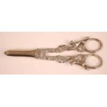 A pair of silver grape scissors, the handles each cast as fruiting vines with attendant fox, 3.