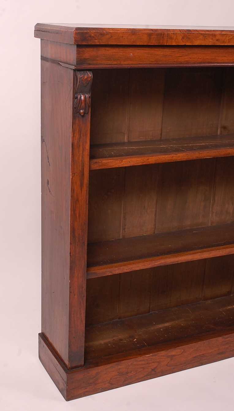 A Victorian walnut freestanding open bookshelf, having moulded pilasters and raised upon a plinth, - Image 3 of 4