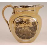 A Victorian Staffordshire silver resist lustre ware jug, with bat print reserves, h.13cm