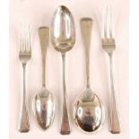 A mid-20th century silver six-place setting cutlery suite, comprising tableforks, tablespoons,