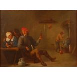 Follower of David Teniers the younger (1610-1690) - Interior tavern scene, oil on artist board, 23 x