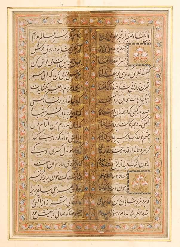 A collection of framed Indo-Persian illuminated manuscript pages, probably 19th century, four appear - Image 2 of 8