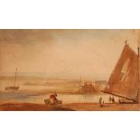 George Frost of Ipswich (1744-1821) - A Suffolk river scene, watercolour, 15.5 x 26.5cm