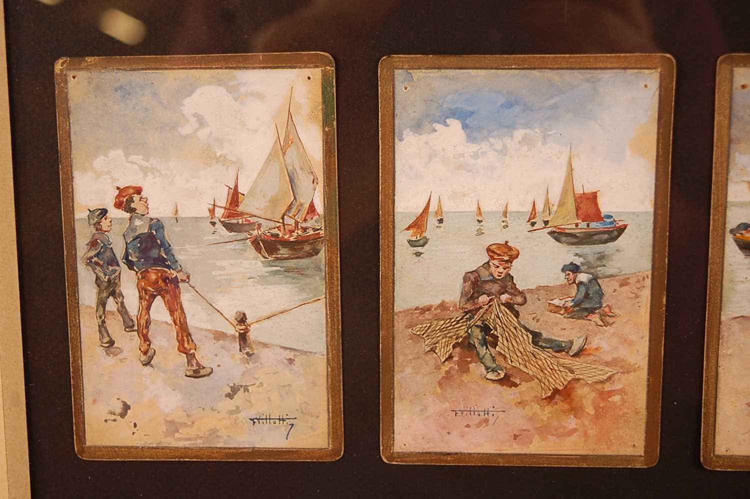 F. Villetti (Italian 19th century) - a set of eighteen humorous watercolours on card, each with gilt - Image 8 of 11