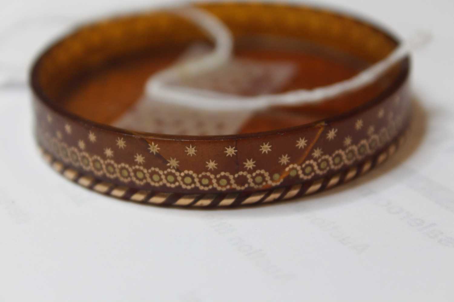 A George III tortoiseshell cylindrical dressing table box, with gold piqué stars and raised - Image 6 of 6