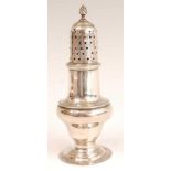 A George III silver pedestal lighthouse sugar caster, having flaming torch finial, 2.7oz, maker