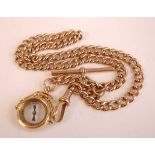 A 9ct gold curblink watch chain, with T bar and 18ct gold mounted swivel fob compass pendant, each