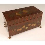 A 19th century walnut fitted tea caddy, the whole polychrome decorated with instruments, sheet