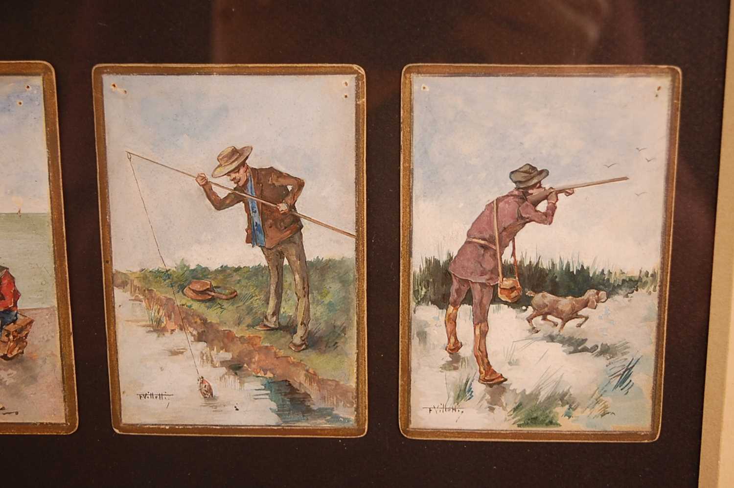 F. Villetti (Italian 19th century) - a set of eighteen humorous watercolours on card, each with gilt - Image 6 of 11