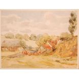 Thomas Churchyard (1798-1865) - Farmyard scene, watercolour, 14.5 x 19.5cm, bearing label verso