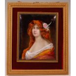 Dorval - a French Fin de siècle enamel on copper portrait miniature, as a bust of a red-headed