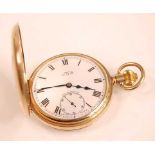 An Uno gent's 9ct gold cased half hunter pocket watch, having a signed white enamel Roman dial