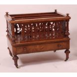 A Victorian figured walnut and marquetry inlaid three-division music Canterbury, having fret