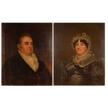 Mid-19th century English school - Pair; Half-length facing portraits of a middle-aged lady and