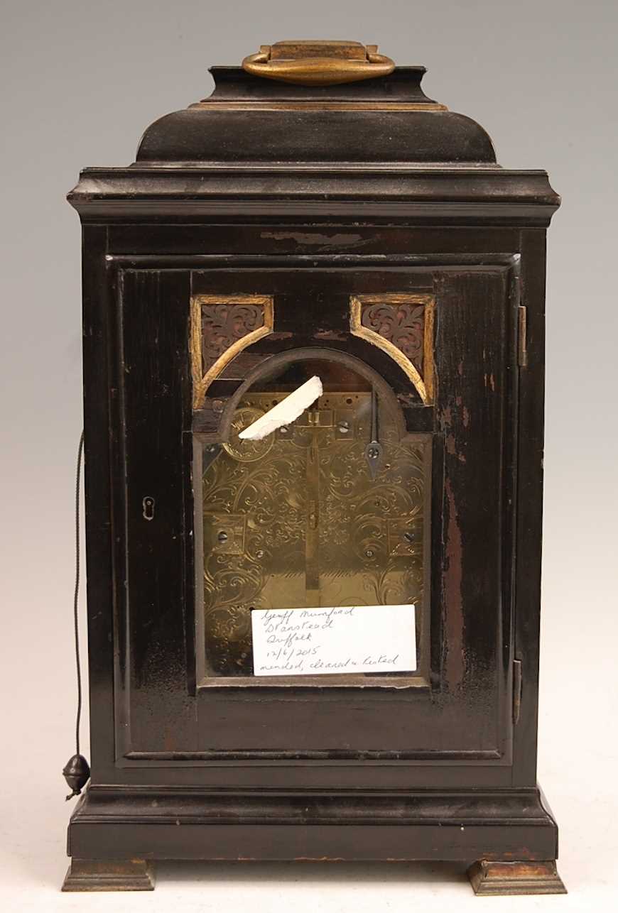 Thomas Hughes of London - a Geo III ebony veneered on oak bracket clock, having an unsigned white - Image 4 of 7